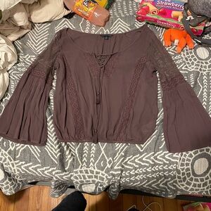 American Eagle Outfitters Lace-Up Mauve Blouse